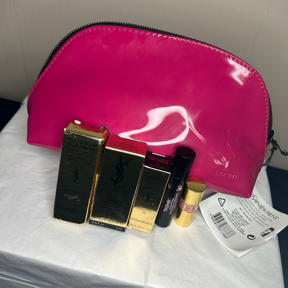 Yves Saint Laurent Pink Cosmetic Bag with 5-Piece Makeup Set - Picture 2 of 13